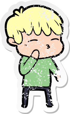 Bir insan tarafından çizilmiş, sıkıntılı bir çizgi film çıkartması.