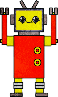 Bir insan tarafından çizilmiş bir robotun retro grunge dokusu