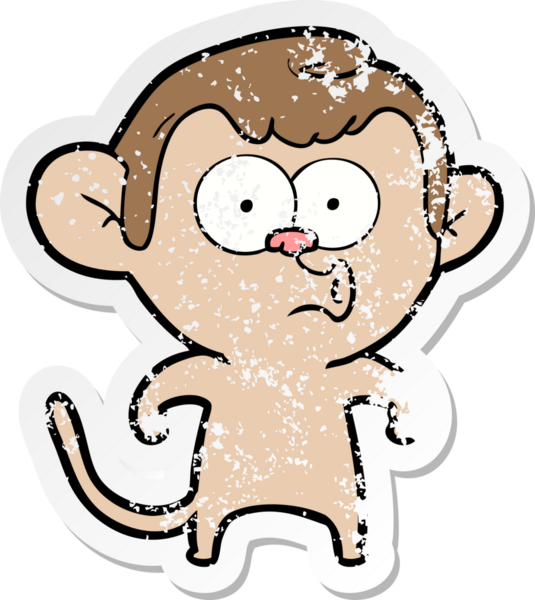 Bir insan tarafından çizilmiş karikatür kornalı maymunun sıkıntılı çıkartması.