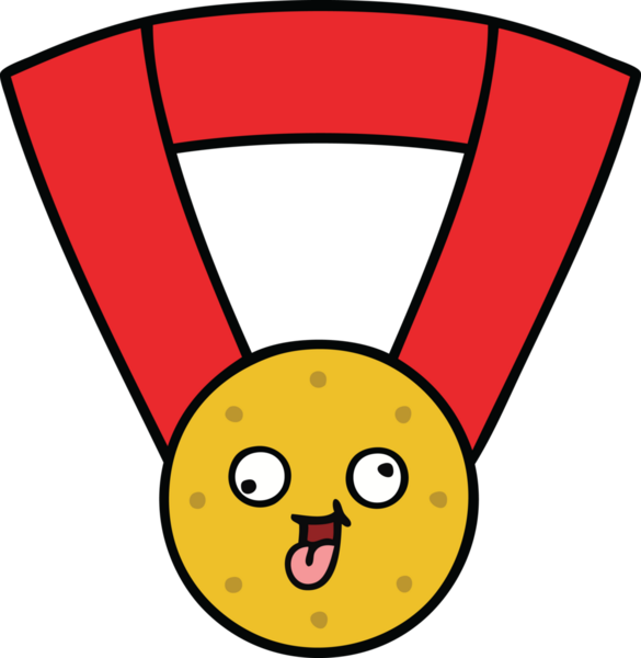 Bir insan tarafından çizilmiş altın madalyanın sevimli karikatürü.