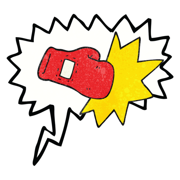 Bir insan tarafından çizilmiş serbest konuşma balonu desenli karikatür boks eldiveni