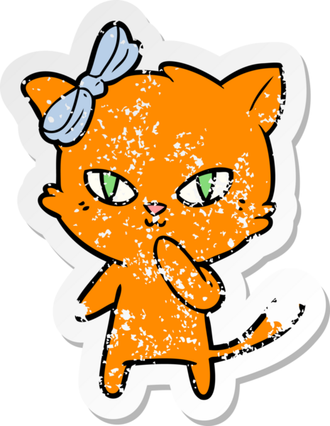 Bir insan tarafından çizilmiş şirin bir çizgi film kedisinin sıkıntılı çıkartması.