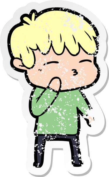 Bir insan tarafından çizilmiş, sıkıntılı bir çizgi film çıkartması.