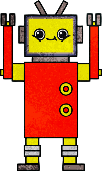 Bir insan tarafından çizilmiş bir robotun retro grunge dokusu