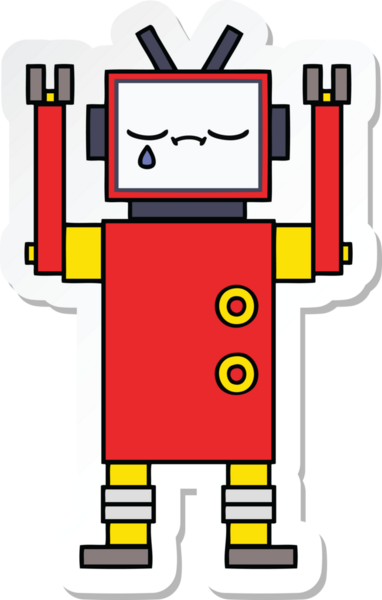 Bir insan tarafından çizilmiş şirin çizgi film robotunun çıkartması.