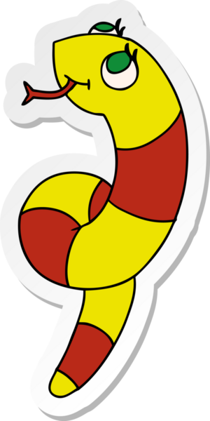 Bir insan tarafından çizilmiş sevimli bir yılanın resimli çıkartması.