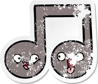 Bir insan tarafından çizilmiş şirin bir karikatür müzik notasının sıkıntılı çıkartması.