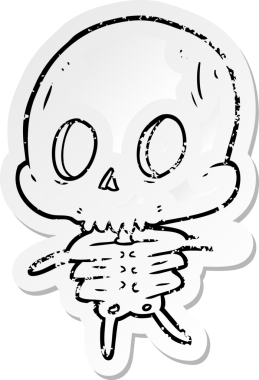 Bir insan tarafından çizilmiş karikatür iskeletinin sıkıntılı çıkartması.