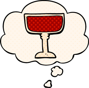 Çizgi roman tarzında bir insan tarafından çizilmiş düşünce balonlu şarap kadehi.
