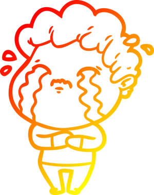 Bir insan tarafından çizilmiş ağlayan bir çizgi film karakteri çizimi.