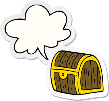 Bir insan tarafından çizilmiş konuşma balonu çıkartmalı hazine sandığı.