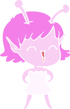 Bir insan tarafından çizilmiş düz renkli uzaylı kız çizgi filmi.