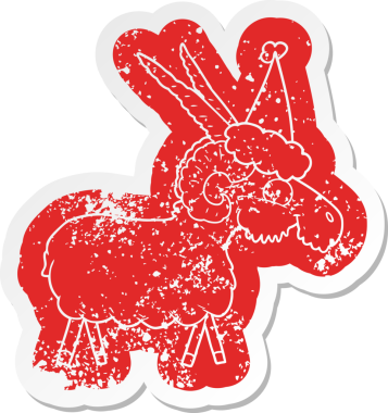 Bir insan tarafından çizilmiş Noel Baba şapkası takan keçi çıkartması.