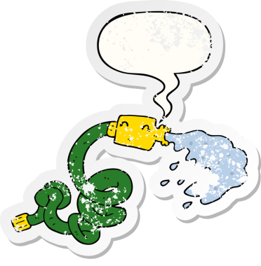 Konuşma baloncuklu karikatür hortumu bir insan tarafından çizilmiş sıkıntılı eski bir çıkartma