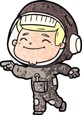 Bir insan tarafından çizilmiş mutlu astronot çizgi filmi.