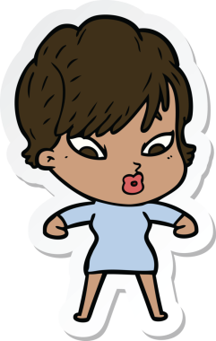 Bir insan tarafından çizilmiş bir karikatür kadının çıkartması.