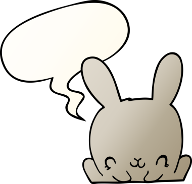 Bir insan tarafından çizilmiş, konuşma baloncuklu çizgi film tavşanı.