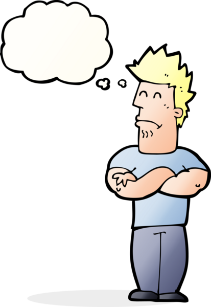 Bir insan tarafından çizilmiş düşünce baloncuğu olan somurtkan bir adam.