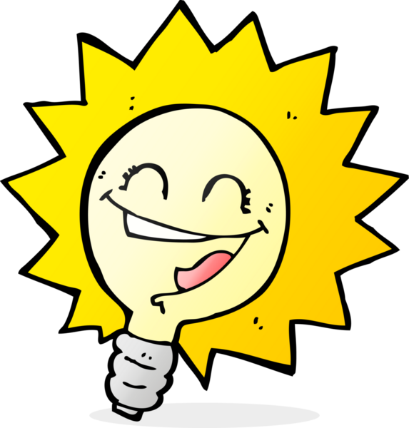 Bir insan tarafından çizilmiş mutlu ampul karikatürü.