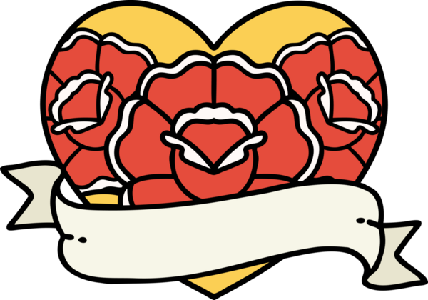 Geleneksel kalp şeklinde dövme ve bir insan tarafından çizilmiş çiçekli pankart.