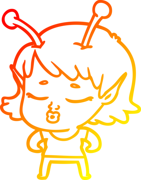 Bir insan tarafından çizilmiş sevimli bir uzaylı kız çizgi filmi.