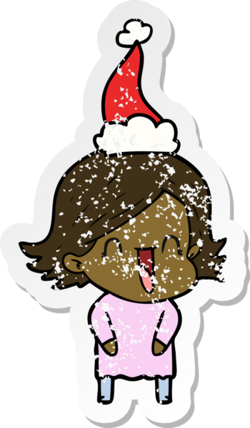 Bir insan tarafından çizilmiş Noel Baba şapkası giymiş, gülen bir kadının el yazısı.