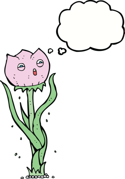 Bir insan tarafından çizilmiş düşünce baloncuklu karikatür çiçeği