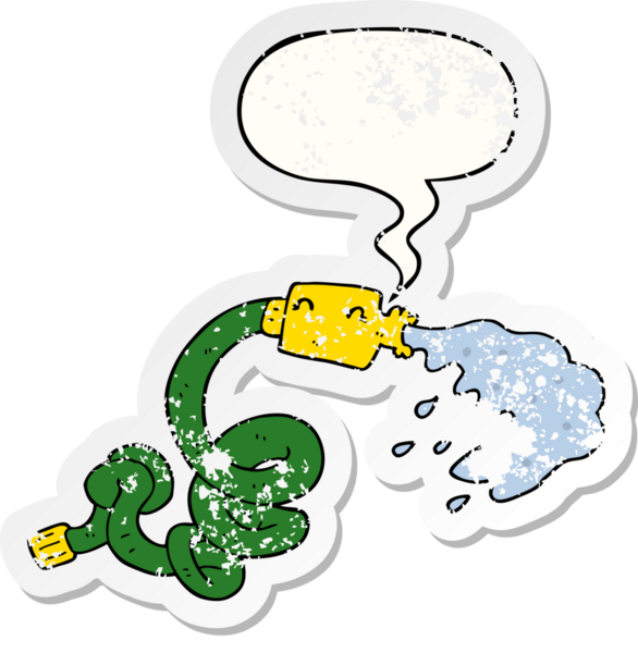 Konuşma baloncuklu karikatür hortumu bir insan tarafından çizilmiş sıkıntılı eski bir çıkartma