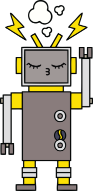 Bir insan tarafından çizilmiş sevimli bir robot karikatürü.