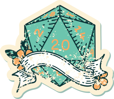 Retro Dövme Biçimi Doğal 20 D20 zar bir insan tarafından çizildi