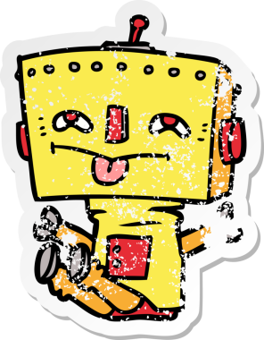 Bir insan tarafından çizilmiş karikatür robotunun sıkıntılı çıkartması.