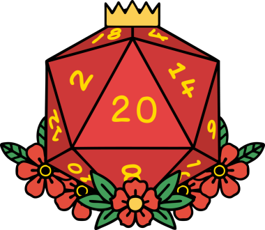 Retro Dövme Biçimi Doğal 20 D20 zar bir insan tarafından çizilmiş çiçek elementleriyle