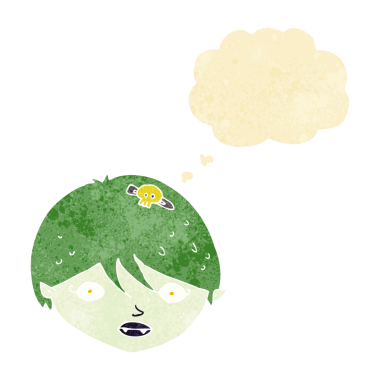 Bir insan tarafından çizilmiş düşünce baloncuklu vampir yüzü.