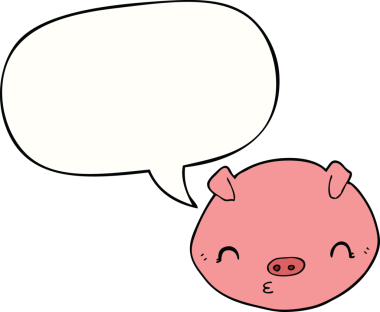 Bir insan tarafından çizilmiş konuşma balonlu çizgi film domuzu.