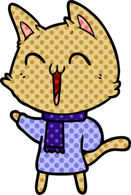 Bir insan tarafından çizilmiş mutlu çizgi film kedisi.