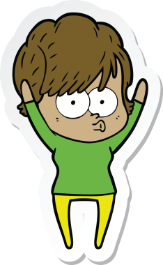 Bir insan tarafından çizilmiş bir karikatür kadının çıkartması.