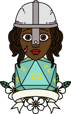 Retro Dövme Tarzı İnsan Savaşçısı Doğal 20 D20 ruloyla Bir insan tarafından çizilmiş