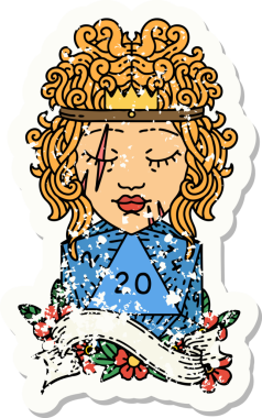 Bir insan tarafından çizilmiş doğal yirmi zarlı insan barbarının grunge sticker 'ı.