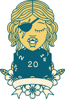 Retro Dövme Biçimi Bir insan tarafından çizilmiş 20 zarlı yarı ork düzenbaz karakter