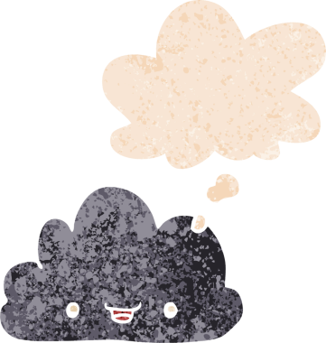 çizgi film küçük mutlu bulut içinde düşünce balonu grunge sıkıntılı retro dokuma tarzı bir insan tarafından çizilmiş