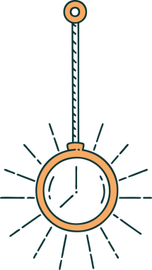 Bir insan tarafından çizilmiş geleneksel dövmeli altın cep saati.