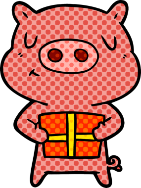 Bir insan tarafından çizilmiş Noel domuzu çizgi filmi.