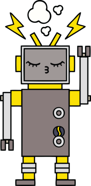 Bir insan tarafından çizilmiş sevimli bir robot karikatürü.