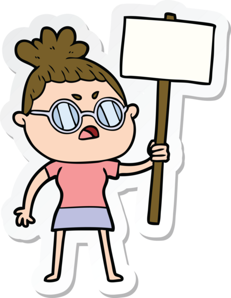 Çizgi film çıkartması. Bir insan tarafından çizilmiş rahatsız bir kadın.