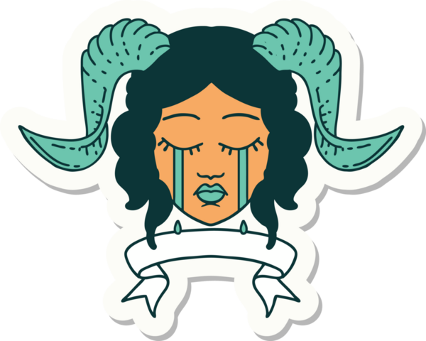 Bir insan tarafından çizilmiş parşömen pankartıyla ağlayan karakterin çıkartması.