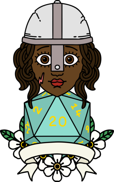 Retro Dövme Tarzı İnsan Savaşçısı Doğal 20 D20 ruloyla Bir insan tarafından çizilmiş