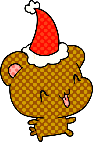 Bir insan tarafından çizilmiş Kawaii ayısının el çizimi Noel karikatürü.