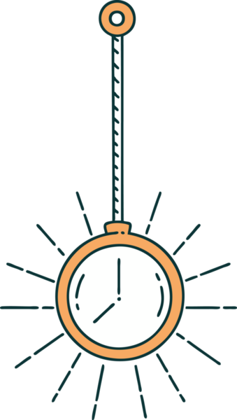 Bir insan tarafından çizilmiş geleneksel dövmeli altın cep saati.