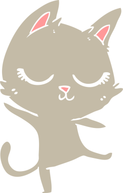 Bir insan tarafından çizilmiş düz renkli çizgi film kedisi