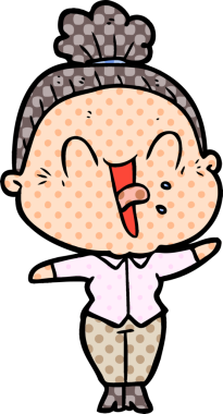 Bir insan tarafından çizilmiş mutlu yaşlı kadın çizgi filmi.